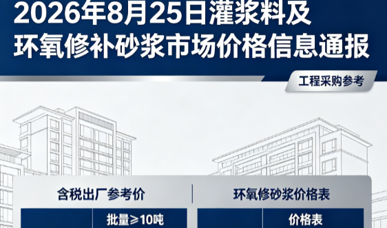 吊罗山乡2026年8月25日灌浆料及环氧修补砂浆市场价格信息通报